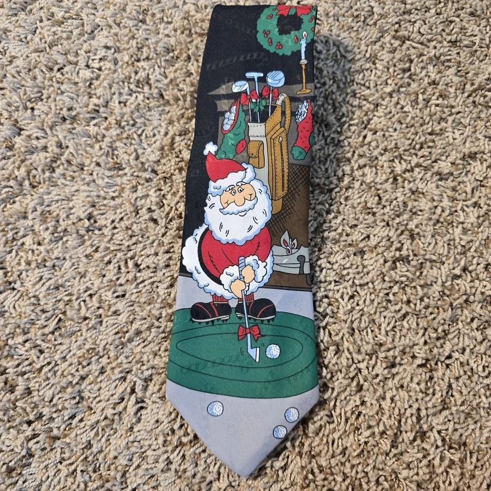 SpecialTies Hallmark Santa Golfing Golf Christmas Holiday Neck Tie 59